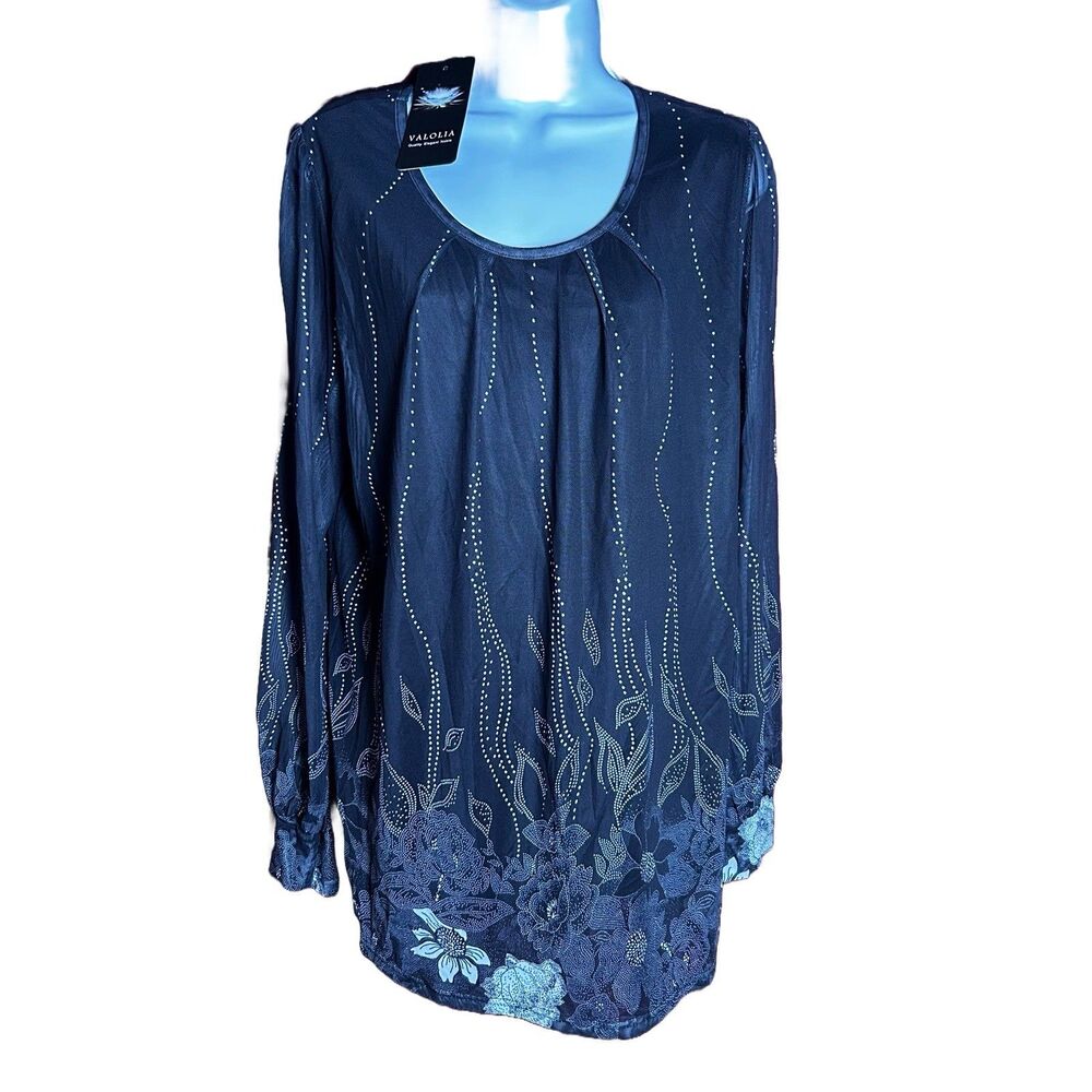 VALOLIA Women’s Size XL Scoop- Neck Blouse Elegant Pattern NWT‎